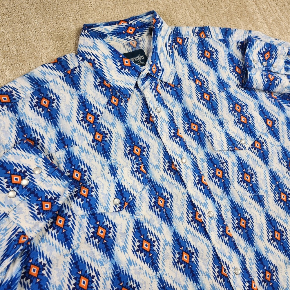 Vintage Wrangler Shirt‎ Men Large Pearl Snap Geometric Aztec Southwest Cowboy